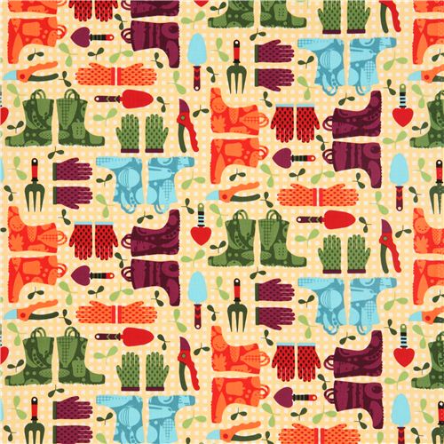 light yellow gardening supplies fabric by Timeless Treasures 2