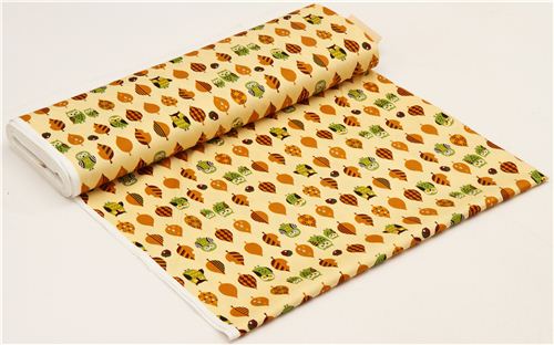 light yellow oxford owl fabric with leaves Cosmo from Japan 3