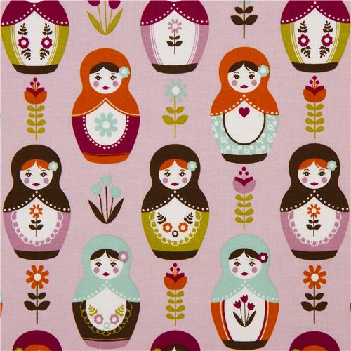 lilac Riley Blake matryoshka fabric with flowers USA Matryoshka