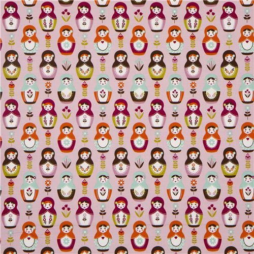 lilac Riley Blake matryoshka fabric with flowers USA 2