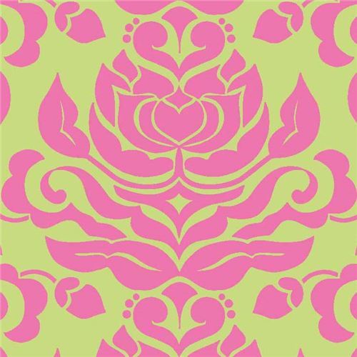 lime green Riley Blake big hot pink flower pattern fabric modeS4u