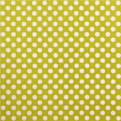 lime green Riley Blake polka dot laminate fabric white dots 2
