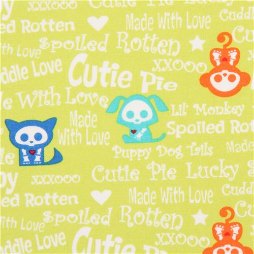 lime green Skelanimals animal skeleton fabric from the USA 2