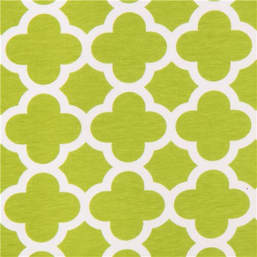 hellgrn-weier Blumen Ornament 'Quatrefoil' Jersey Stoff Riley Blake 1
