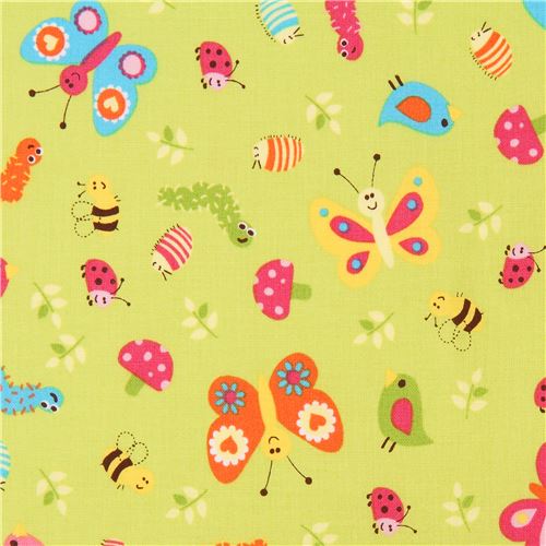 lime green cute colorful insect leaf fabric Whooo Loves You Fabric by ...