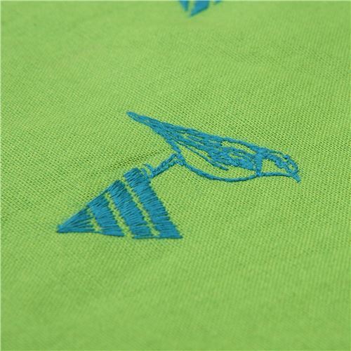 lime green echino embroidered canvas fabric with triangle bird animal ...