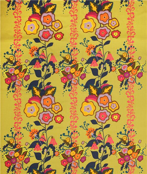 lime green flower blossom stripe fabric Andover USA Fabric by Andover