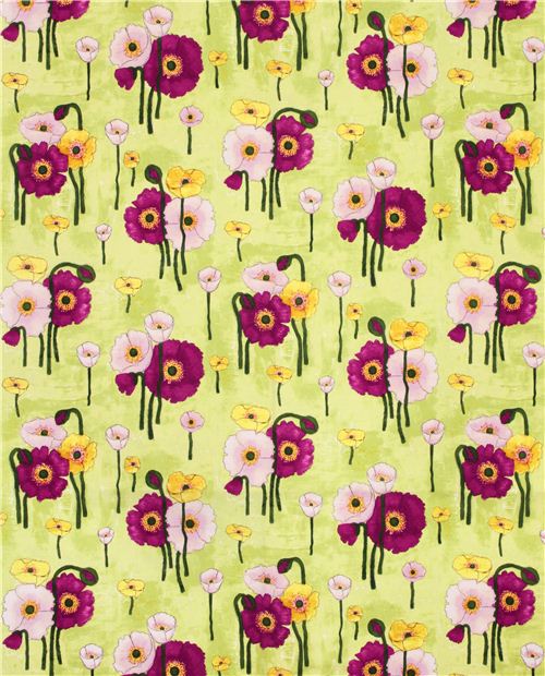 lime green flower fabric 'Gathered Poppies' Aqua Michael Miller USA 4