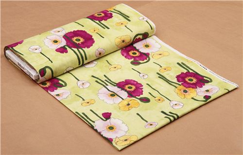 lime green flower fabric 'Gathered Poppies' Aqua Michael Miller USA 6