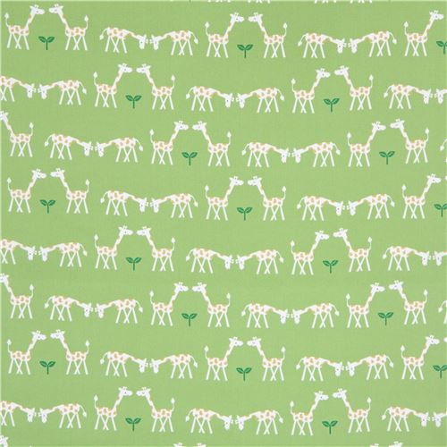 lime green with cute funny giraffe animal oxford fabric from Japan 2