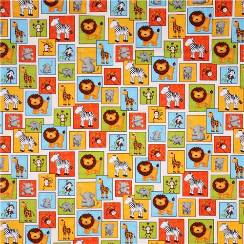 lion zebra monkey safari animal fabric Monkey Mischief Fabric by ...