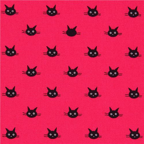 Magentaroter kleines schwarzes Katzengesicht Laminat Stoff aus Japan Stoff