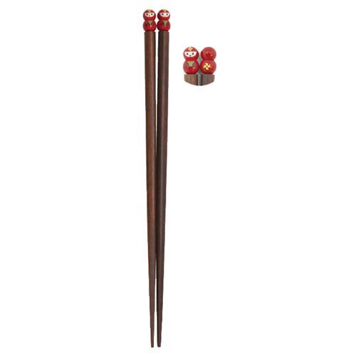 Palillos chinos marrón caoba con figura roja de Kunoichi de Japón 2