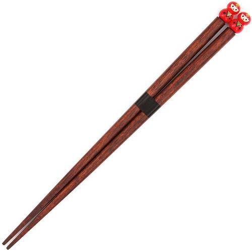 Palillos chinos marrn caoba con figura roja de Kunoichi de Japn 1