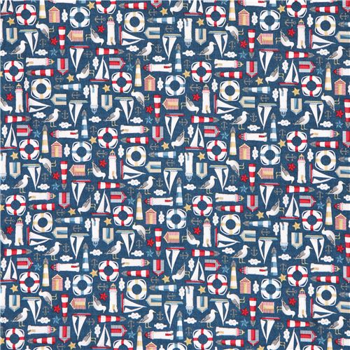 marine blue nautical sailor fabric by Andover USA Fabric by Andover ...