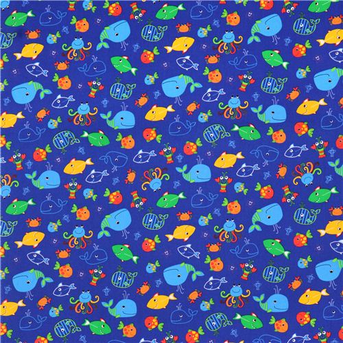 marine blue sea creature whale fabric 'Oceans of Fun' Blank Quilting USA 3