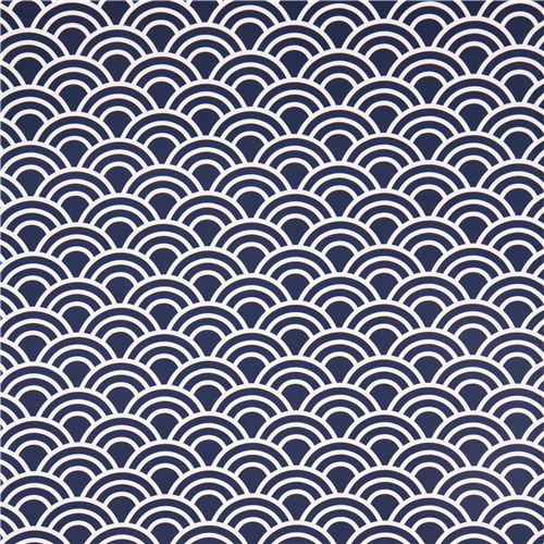 marine blue wave pattern cotton sateen fabric Michael Miller 2