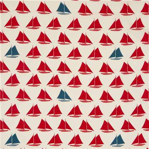 maritime birch ship organic fabric Sailboats red 2