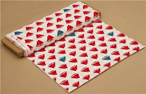 maritime birch ship organic fabric Sailboats red 3