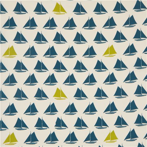 maritime birch ship organic fabric Sailboats teal 2