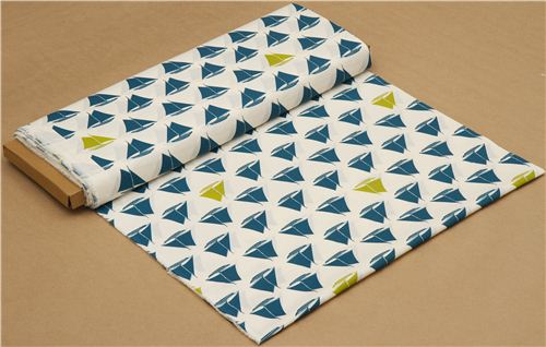 maritime birch ship organic fabric Sailboats teal 3