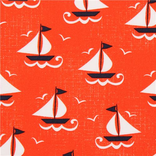 maritime red sailing ship fabric by Michael Miller Fabric