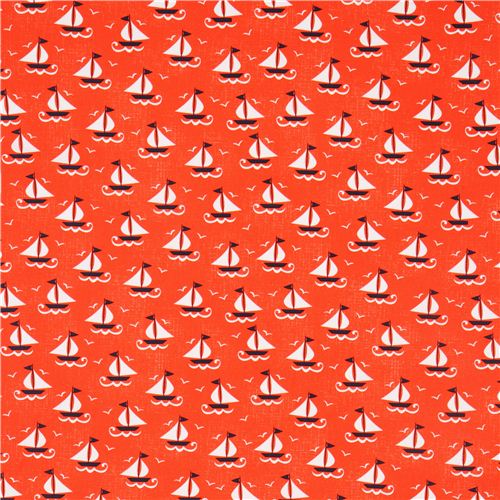 maritime red sailing ship fabric by Michael Miller  2