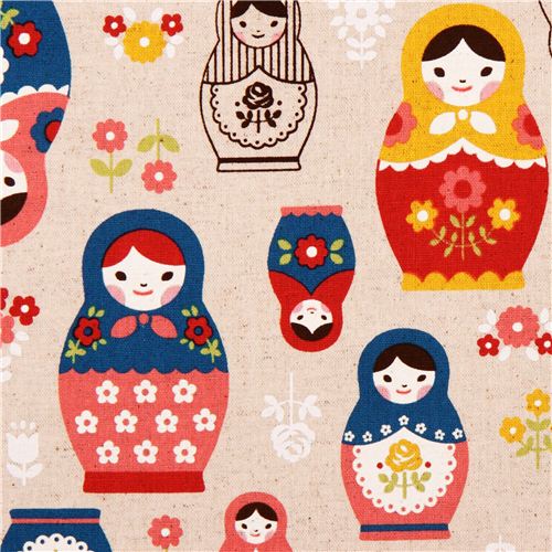 matryoshka Canvas fabric pink-red Cosmo Japan 1