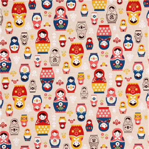 matryoshka Canvas fabric pink-red Cosmo Japan 2