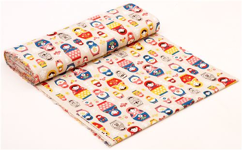 matryoshka Canvas fabric pink-red Cosmo Japan 3