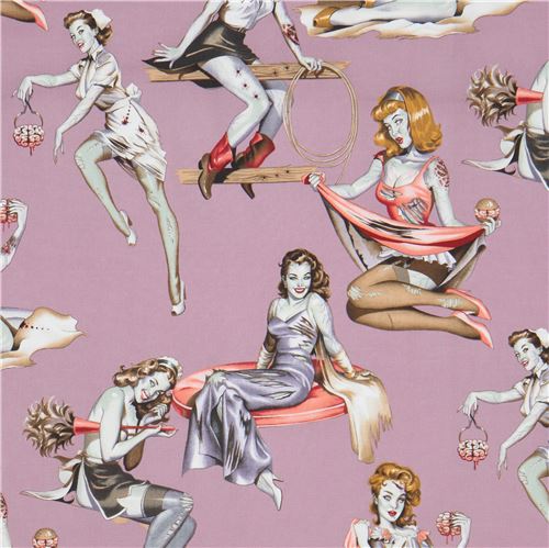 Schnheiten Und Gehirne Zombie Pin-up Mdchen Stoff