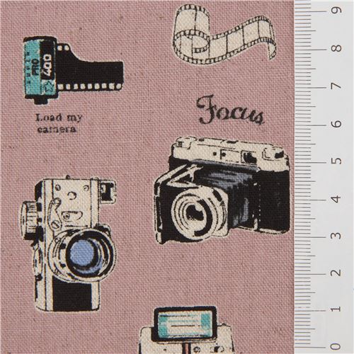 mauve vintage camera canvas fabric by Cosmo modeS4u