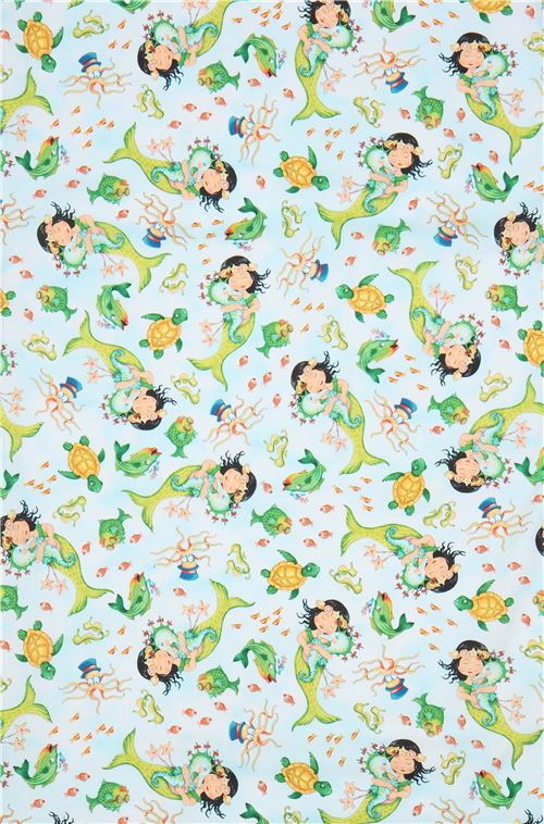 mermaid fabric by Quilting Treasures in light blue 2