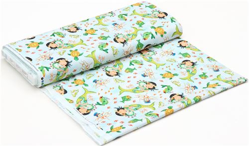 mermaid fabric by Quilting Treasures in light blue 3