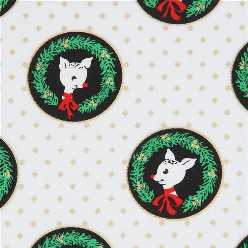 Fat Quarter (50 x 56 cm) - Weißer Stoff mit Rentieren von Michael Miller