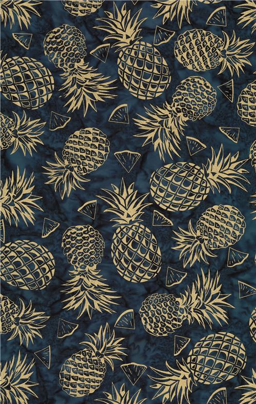 metallic gold pineapple batik fabric in dark blue by Michael Miller