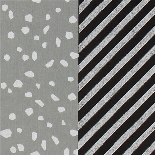 Fat Quarter (50 x 55 cm) - Tela de lona de echino con franjas y estampados negro gris plateado metal 2