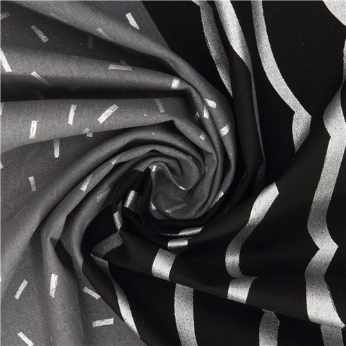 Fat Quarter (50 x 55 cm) - Tela de lona de echino con franjas y estampados negro gris plateado metal 5