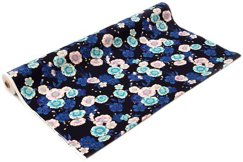 midnight blue Kokka cherry blossom flower fabric with gold 3