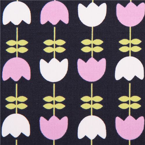 midnight blue tulip flower corduroy fabric Robert Kaufman Cool Cords 1