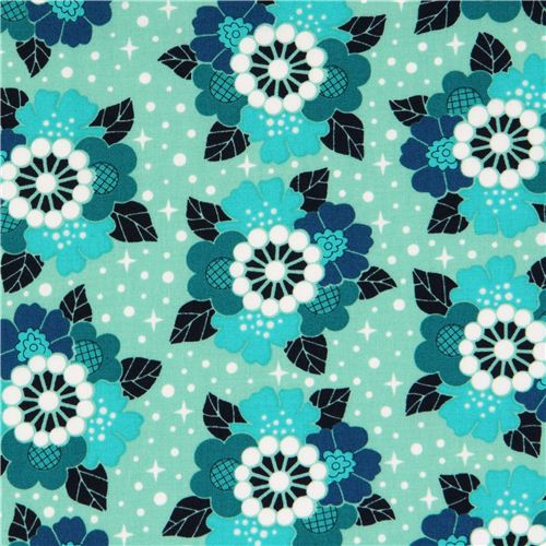 mint and teal flower bouquet star fabric Rhoda Ruth par Robert Kaufman USA 2
