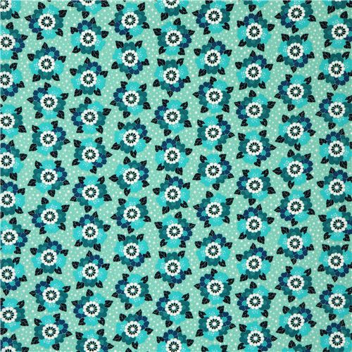 mint and teal flower bouquet star fabric Rhoda Ruth par Robert Kaufman USA 4