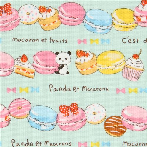 mint green Canvas fabric from Japan with pandas Fabric by Japanese