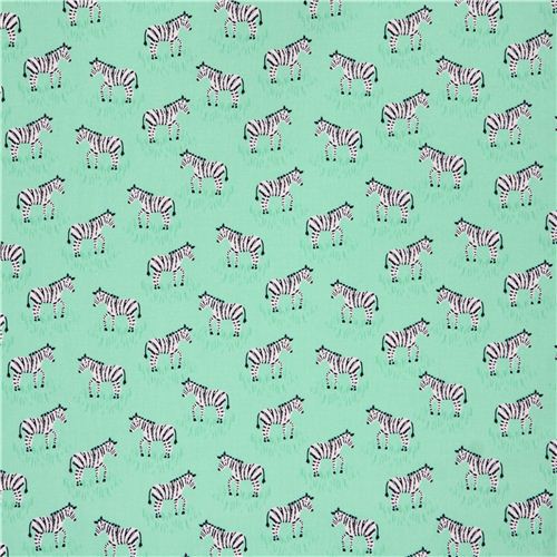mint green 'Mini Zebras' animal fabric by Michael Miller USA 3