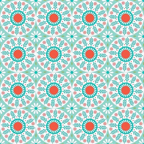 Mint Green Riley Blake White Circle Leaf Orange Center Flower Fabric Mint Green Riley Blake White Circle Leaf Orange Center Flower Fabric 2