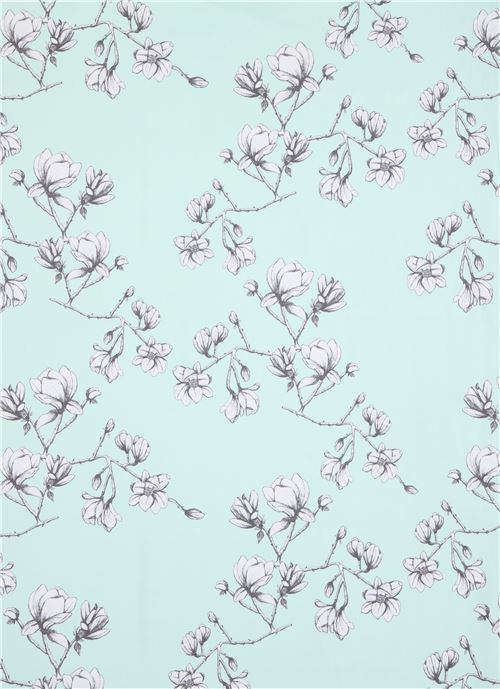 Fat Quarter (50 x 73 cm) - mint green toile de Jouy canvas fabric with flower 2