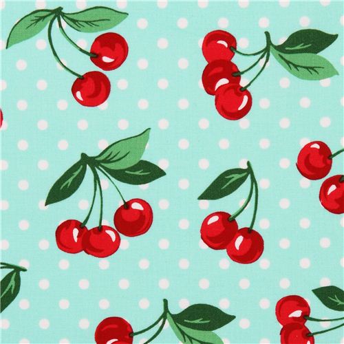 mint green cherry polka dot fabric Cherry Dot by Michael Miller Fabric ...