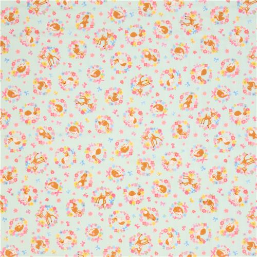 mint green double gauze fabric colorful flower animal from Japan 2