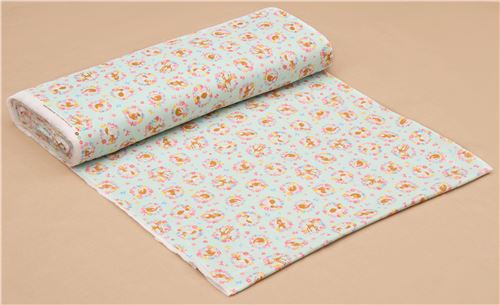 mint green double gauze fabric colorful flower animal from Japan 3