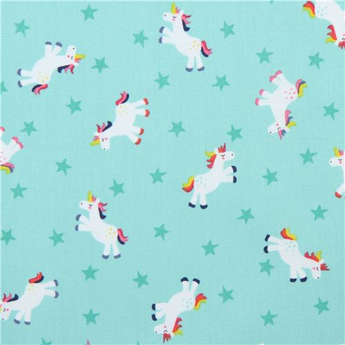 mint green fabric with unicorn star makower uk Fantasy - modeS4u